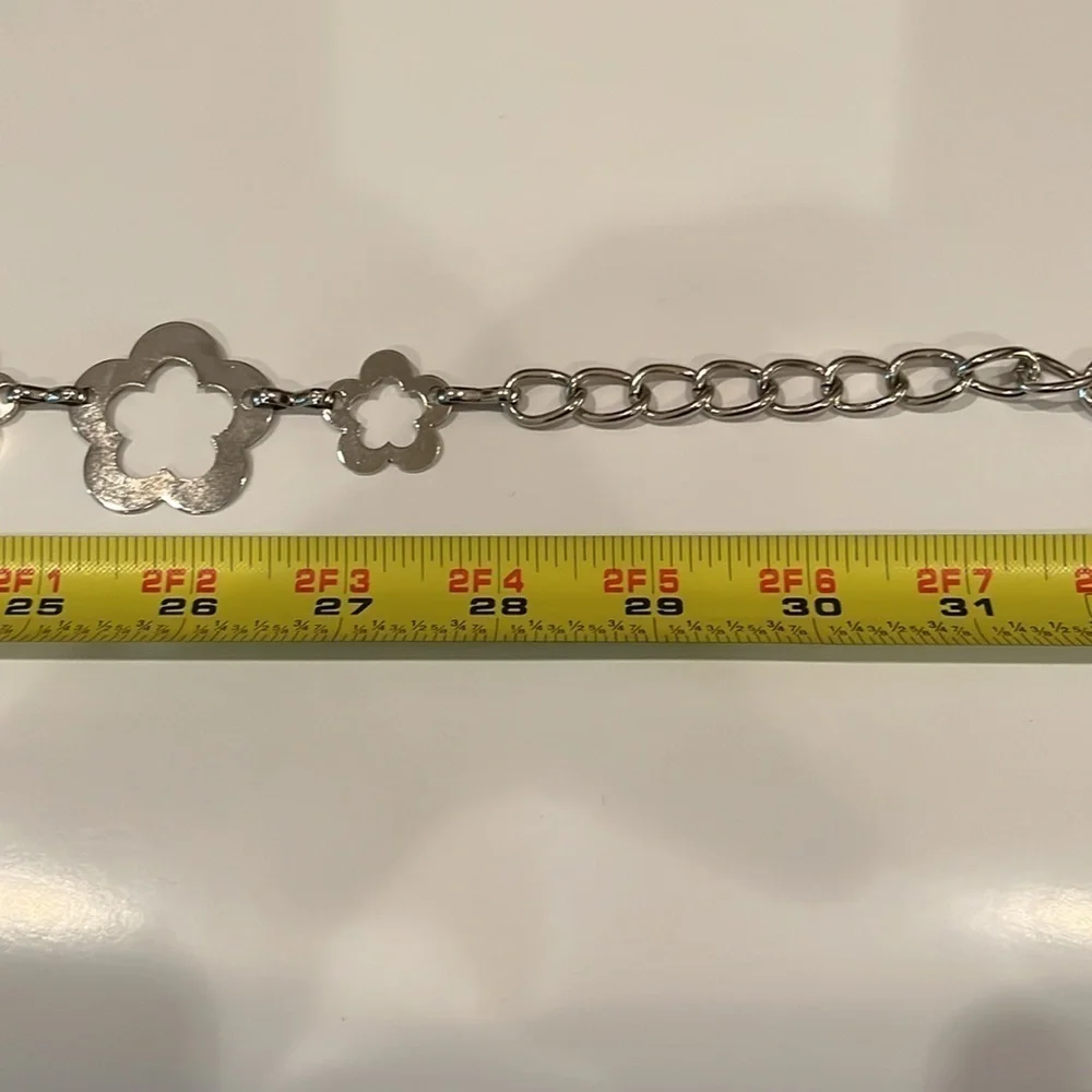 Silver Tone Boho Open Flower Concho Metal Chain Link Belt OS One Size